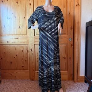 Peruvian Connection Womens XL Black White Stripe Viscose Blend Maxi Dress